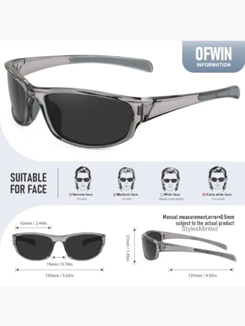 Sports Wrap Around Sunglasses UV400 Polarized Fishing Running Cycling Driving